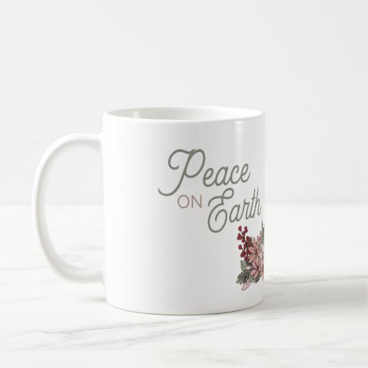 平和オンアース・ピンクの花とウサギ コーヒーマグカップ (左)