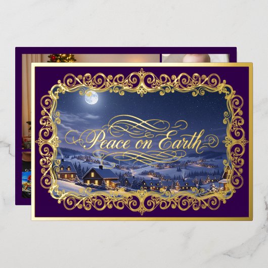 平和オンアース、家族ポートレートフィリグレパープル 箔シーズンカード (正面/裏面)