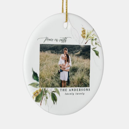 平和オン地球絵を描フローラ写真ホリデー セラミックオーナメント (右)