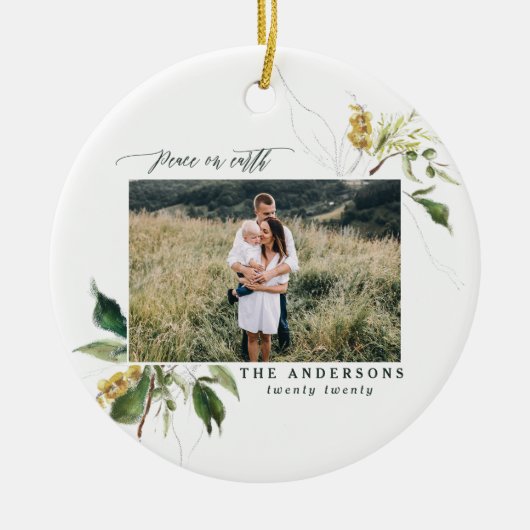 平和オン地球絵を描フローラ写真ホリデー セラミックオーナメント (正面)