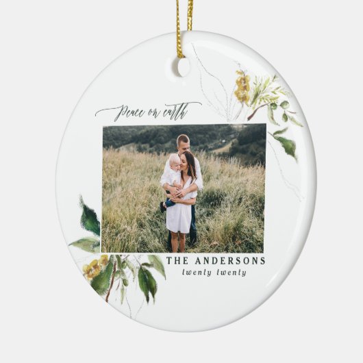 平和オン地球絵を描フローラ写真ホリデー セラミックオーナメント (左)