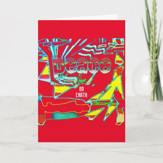 平和オン地球iBlue黄色の白オン赤抽象芸術 カード (正面)