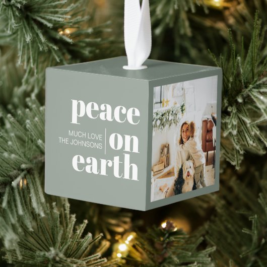 平和オン・アースパーソナライズされたスモダン・セージ・クリスマス キューブオーナメント (ツリー)