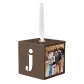 平和オン・アースパーソナライズされたブラウンモダンクリスマス キューブオーナメント (裏面アングル)