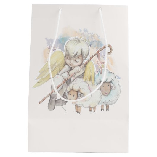 平和オン・アース・エンジェル・シェパードと羊 ミディアムペーパーバッグ (裏面)