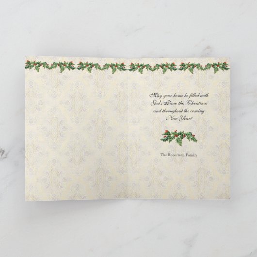 平和オン・アース・クリスチャン・クリスマスツリーの挨拶 シーズンカード (内部)