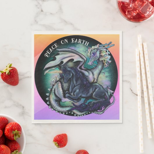 平和オン・アース・ドラゴンとユニコーン スタンダードランチョンナプキン (インサイチュ)