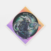 平和オン・アース・ドラゴンとユニコーン スタンダードランチョンナプキン (角)