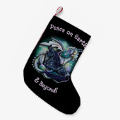 平和オン・アース・ドラゴンとユニコーン スモールクリスマスストッキング (正面 (吊り時))