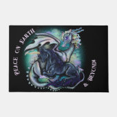 平和オン・アース・ドラゴンとユニコーン ドアマット (正面)