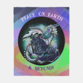 平和オン・アース・ドラゴンとユニコーン フリースブランケット (正面)