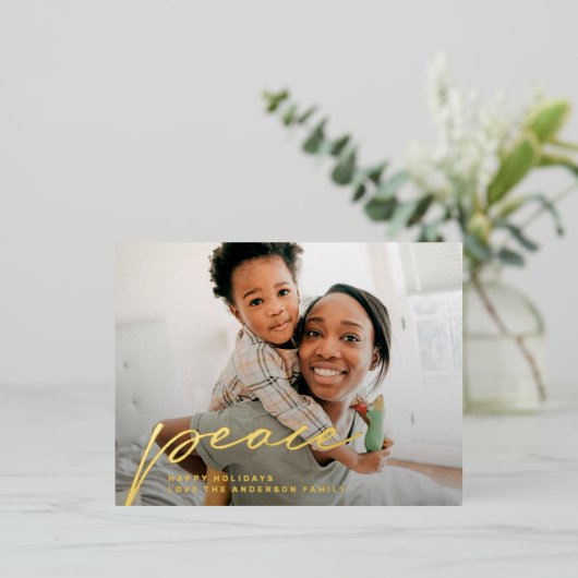 平和カスタムクリスマス写真撮影メリークリスマス 箔シーズンポストカード (立ち正面)