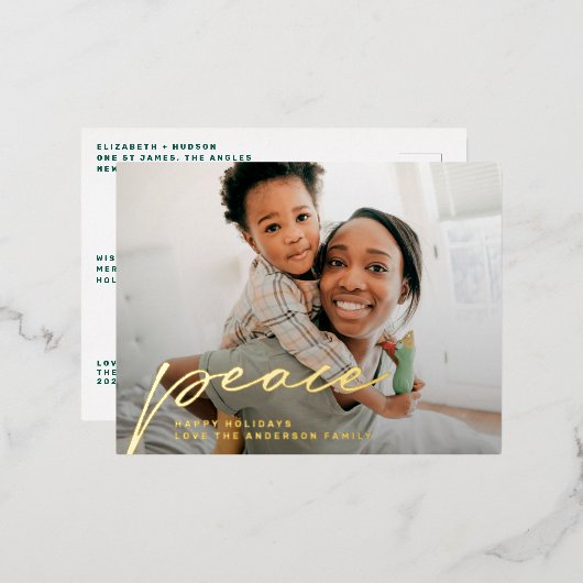 平和カスタムクリスマス写真撮影メリークリスマス 箔シーズンポストカード (正面/裏面)