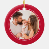 平和カスタム家族フォトクリスマスホリデーレッド セラミックオーナメント (裏面)