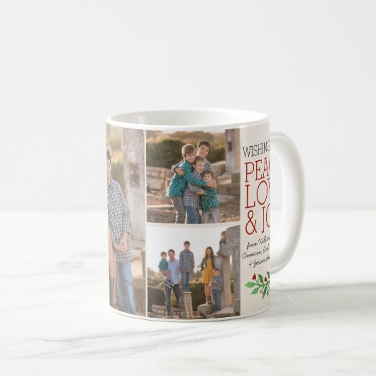 平和カスタム愛の喜び3エレガント写真クリスマス コーヒーマグカップ (正面右)