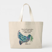 平和カラフルに関する聖句を書く(マタイ5:9) ラージトートバッグ (裏面)