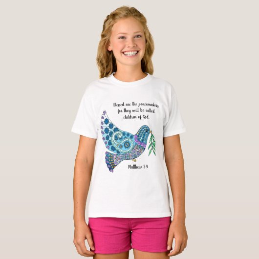 平和カラフルに関する聖句を書く（マタイ5:9） Tシャツ (正面フル)