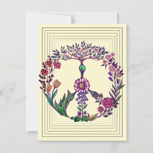 平和カラフルフローラかわいいボホヒッピー卸売 マグネット招待状 (正面)