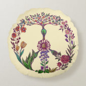 平和カラフルフローラかわいいボホヒッピー卸売 ラウンドクッション (正面)