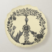 平和カラフルフローラかわいいボホヒッピー卸売 ラウンドクッション (裏面)