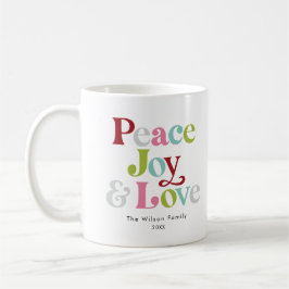 平和カラフル喜び&愛レトロクリスマスファミリー コーヒーマグカップ