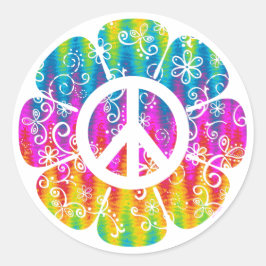 平和カラフル記号の花 ラウンドシール