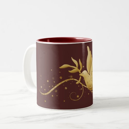 平和クリスマスのコーヒー・マグ及びコップの金ゴールドの鳩 ツートーンマグカップ (正面左)
