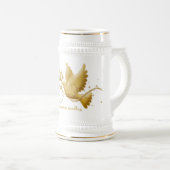 平和クリスマスのコーヒー・マグ及びコップの金ゴールドの鳩 ビールジョッキ (正面右)
