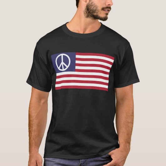 平和サインのシンボル星とストライプアメリカ合衆国国旗 Tシャツ (正面)