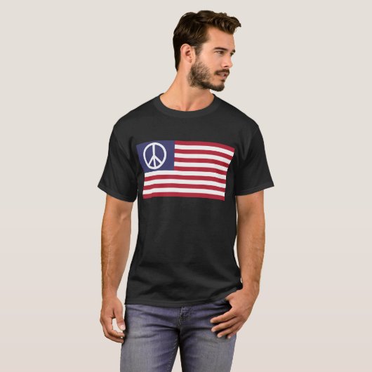 平和サインのシンボル星とストライプアメリカ合衆国国旗 Tシャツ (正面フル)