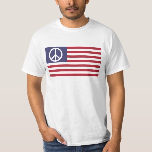 平和サインのシンボル星とストライプアメリカ合衆国国旗 Tシャツ (正面)