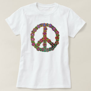 平和サインのシンボル花の愛カラフル Tシャツ