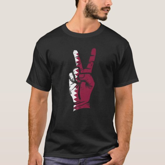 平和サインカタール国旗 Tシャツ (正面)