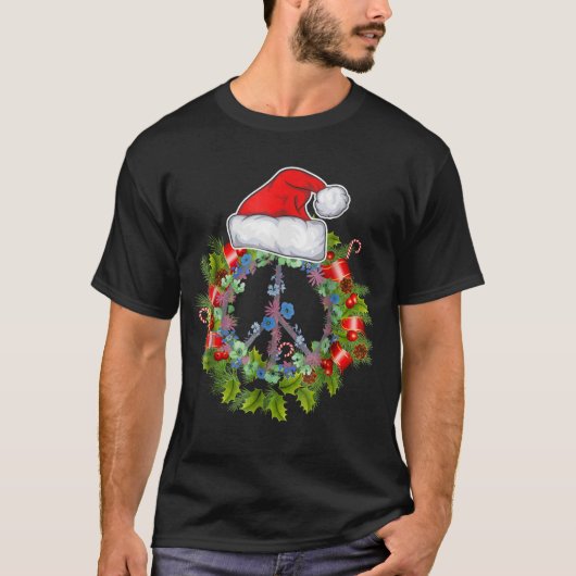平和サインクリスマスリースギフト女男性へ性キッド Tシャツ (正面)