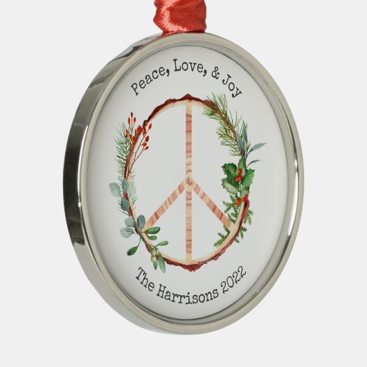 平和サイン喜び愛ボタニカル素朴クリスマス メタルオーナメント (右)