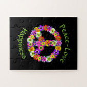 平和サイン愛と幸福オンブラック ジグソーパズル (横)