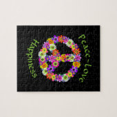 平和サイン愛と幸福オンブラック ジグソーパズル (横)