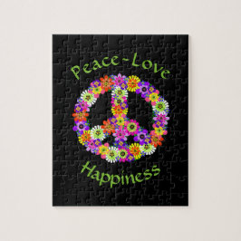 平和サイン愛と幸福オンブラック ジグソーパズル