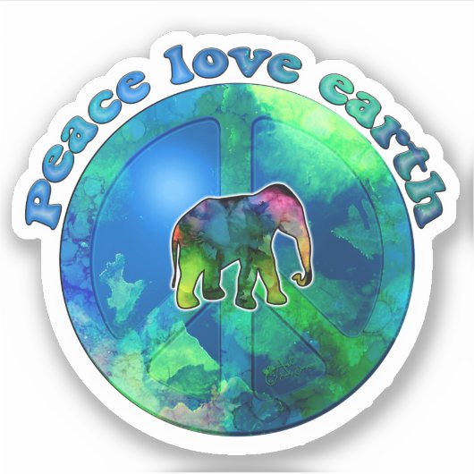 平和サイン愛ゾウカラフルアースのシール シール (正面)