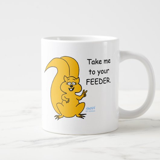 平和サイン漫画リスと鳥フィーダーおもしろい ジャンボコーヒーマグカップ (右)
