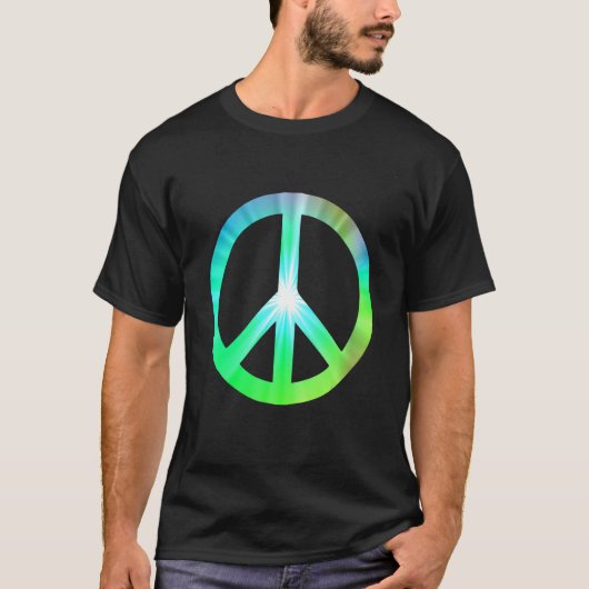平和サイン色グラデーション光の希望の平和 Tシャツ (正面)