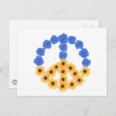 平和サイン黄色ひまわり青いコスモス花 ポストカード (正面/裏面)