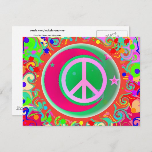 平和サイン、月、星、すべてのもの ポストカード (正面/裏面)