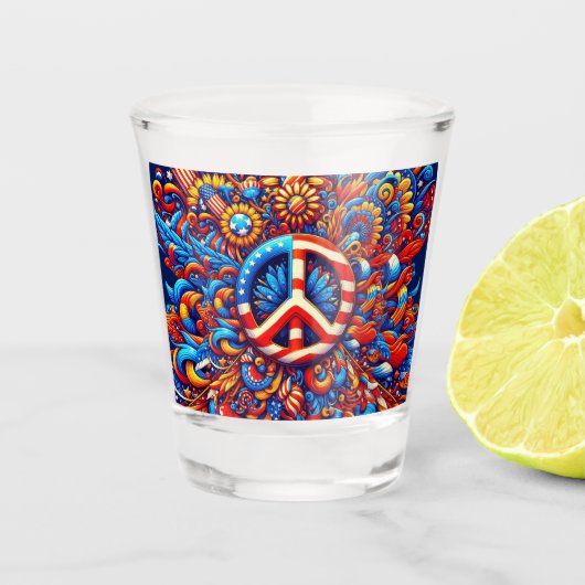 平和サイン–7月の4日 – 独立の日々 – グルービー ショットグラス (正面)