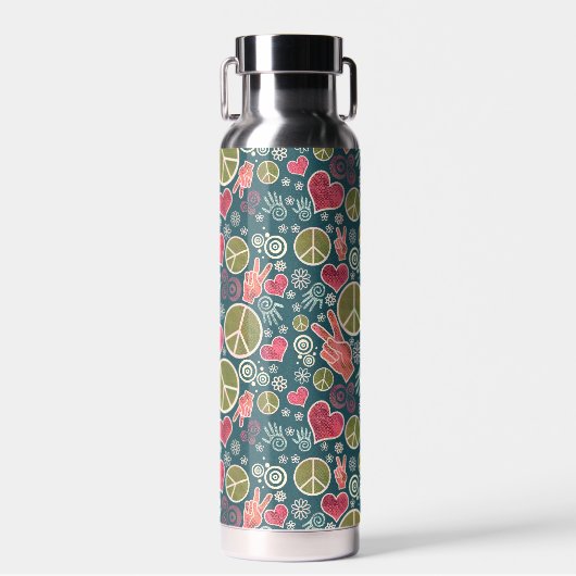 平和シンボルのヒップスター平和主義のサイン ウォーターボトル (正面)