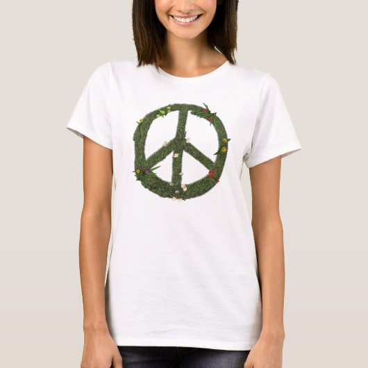 平和シンボルサイングラスデイジー花ヒッピー60s tシャツ (正面)