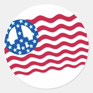 平和シンボルシール付きアメリカ国旗 ラウンドシール