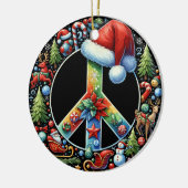 平和シンボルヒッパイサンタハットクリスマスファミリー セラミックオーナメント (左)