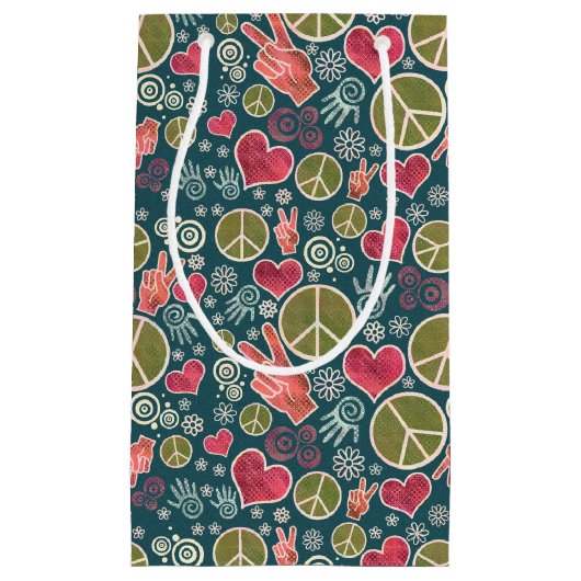 平和シンボルヒップスター平和主義サインデザインスモールギ スモールペーパーバッグ (正面)