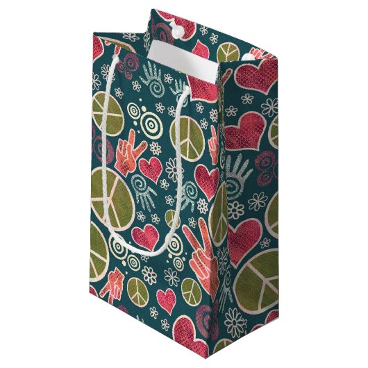 平和シンボルヒップスター平和主義サインデザイン スモールペーパーバッグ (正面アングル)